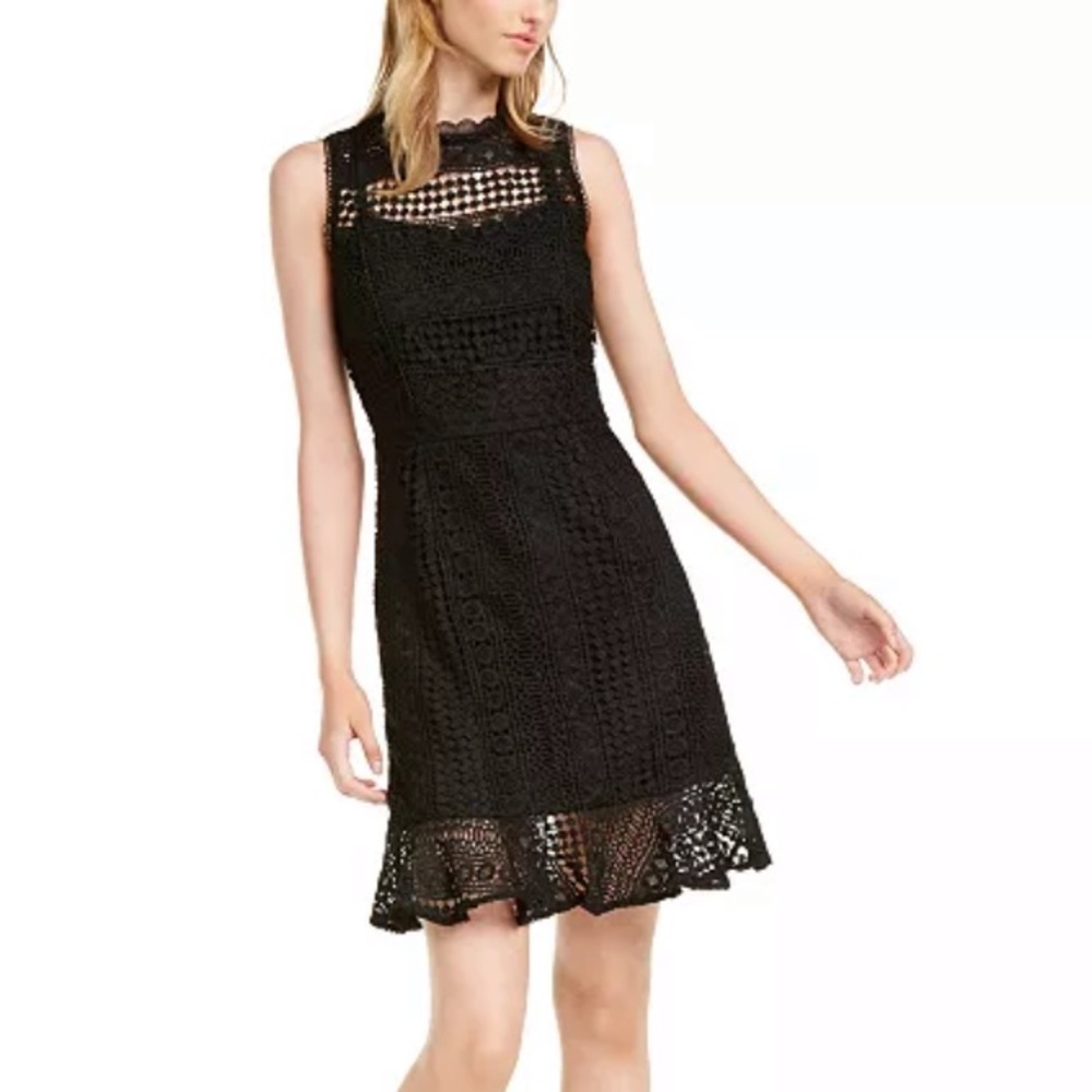 Betsey Johnson Petite Crochet-Lace Ruffled-Hem Dress